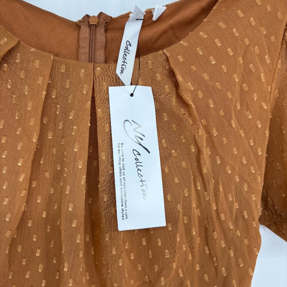 NY Collection Women Short Sleeve Belted Swiss Dot Dress Meerkat Rectangle PM NWT - Picture 6 of 8